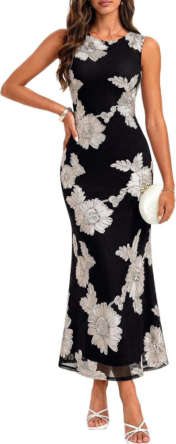 GRACE KARIN Women's Summer Floral Mesh Wedding Guest Dress | Amazon (US)