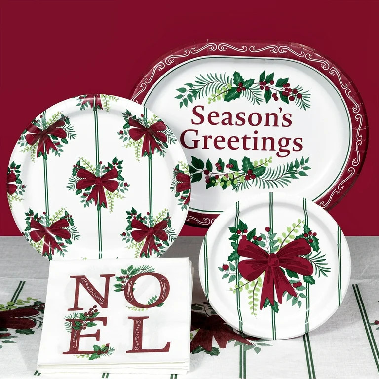 Holly Bow Christmas Disposable Paper Plates, 9", Red and Green, 20 Count, by Holiday Time | Walmart (US)