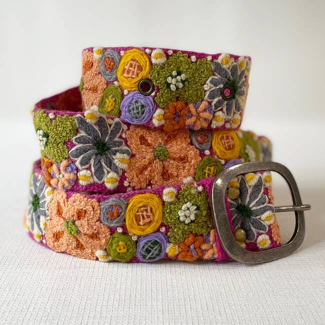 Pearl's Boutique Wildflowers Hand-Embroidered Wool Belt - Shop | Shop.app