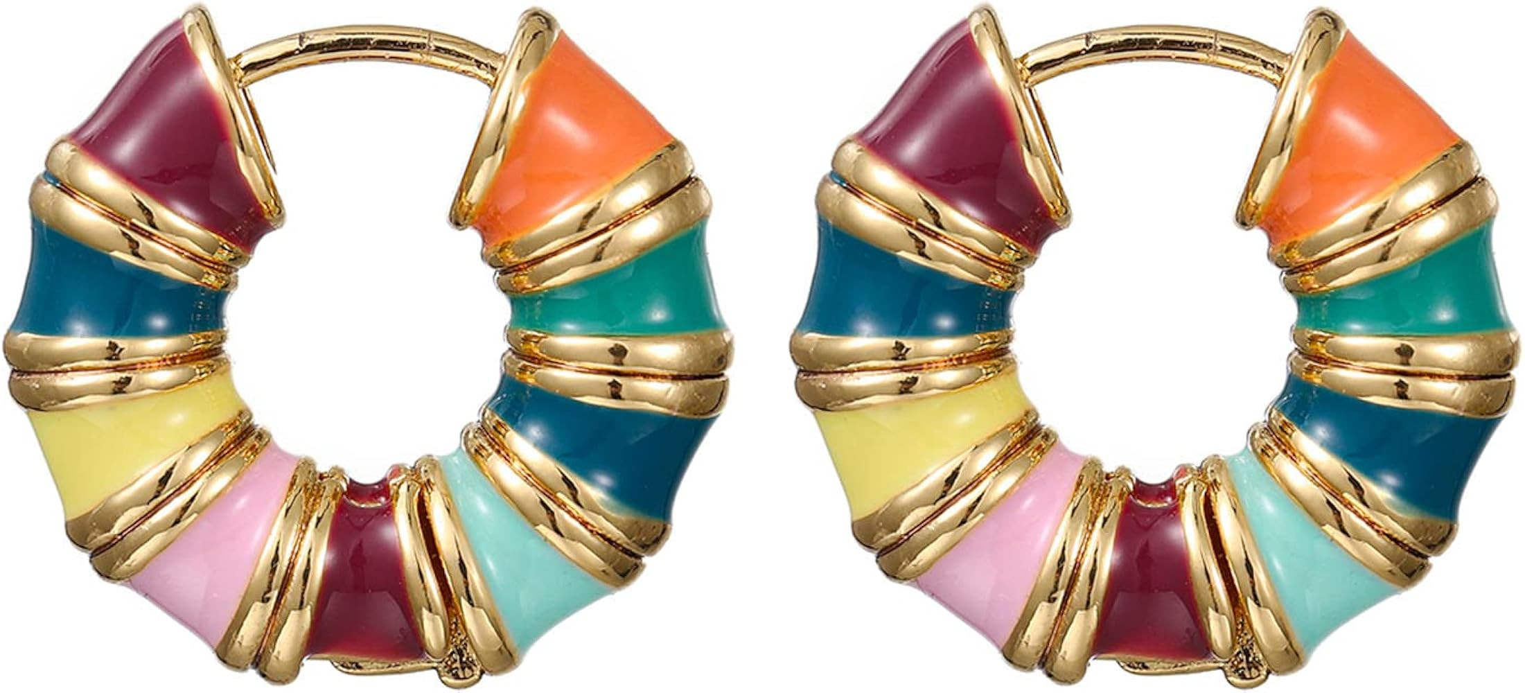 Aksod Enamel Bamboo Hoop Earrings Colorful Dripping Oil Huggie Earrings Circle Vintage Trendy Hug... | Amazon (US)