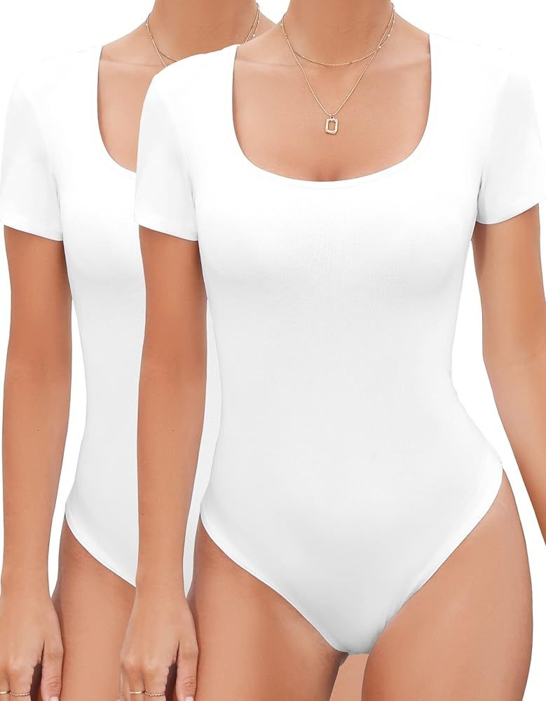 MANGDIUP Bodysuit for Women Scoop Neck Sleeveless Soft Comfortable Basic Tank Tops | Amazon (US)