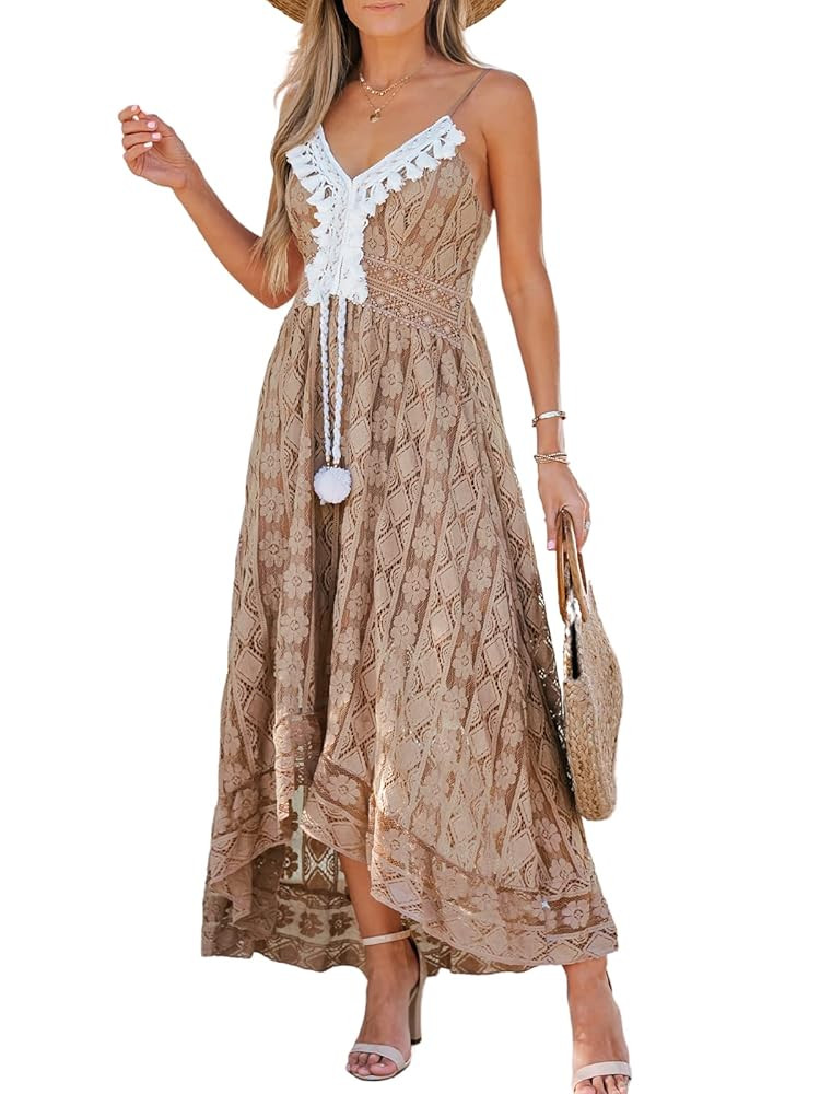 CUPSHE Women's Summer Dresses Sleeveless Lace Casual Tassel Beach Spaghetti Straps Flowy Maxi Sun... | Amazon (US)