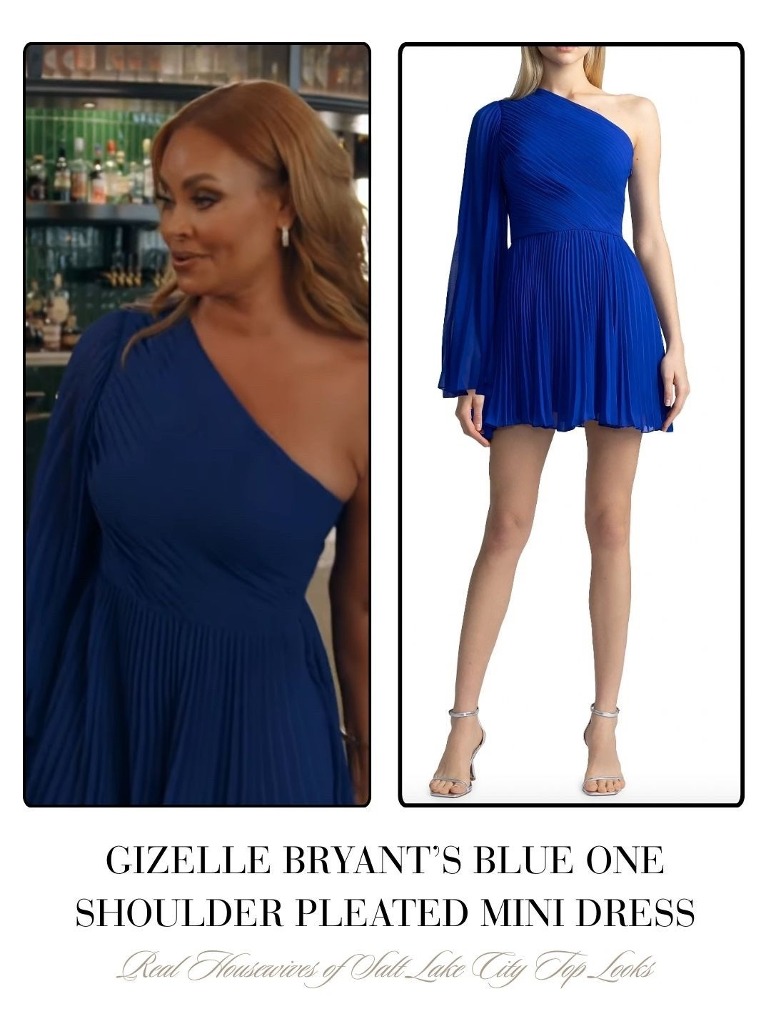 Gizelle Bryant’s Blue One Shoulder Pleated Mini Dress 