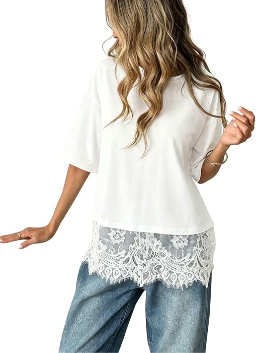 Verdusa Women's Y2k Lace Top Tee Shirts Short Sleeve Summer Top | Amazon (US)
