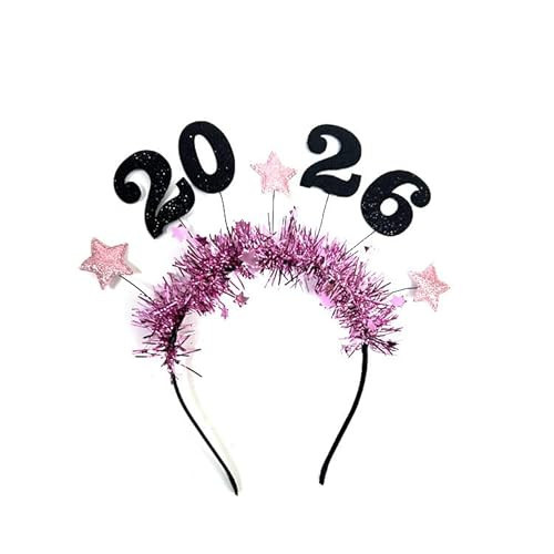 QRH Glittering 2026 Happy New Year Headband 2026 Pink Star Tinsel Headband Christmas Xmas New Year Party Accessories | Amazon (US)