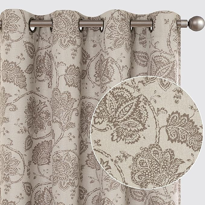 jinchan Floral Scroll Printed Linen Textured Curtains Grommet Top Ikat Flax Textured Medallion De... | Amazon (US)