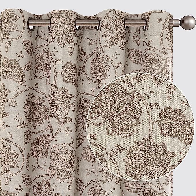 jinchan Floral Scroll Printed Linen Textured Curtains Grommet Top Ikat Flax Textured Medallion De... | Amazon (US)