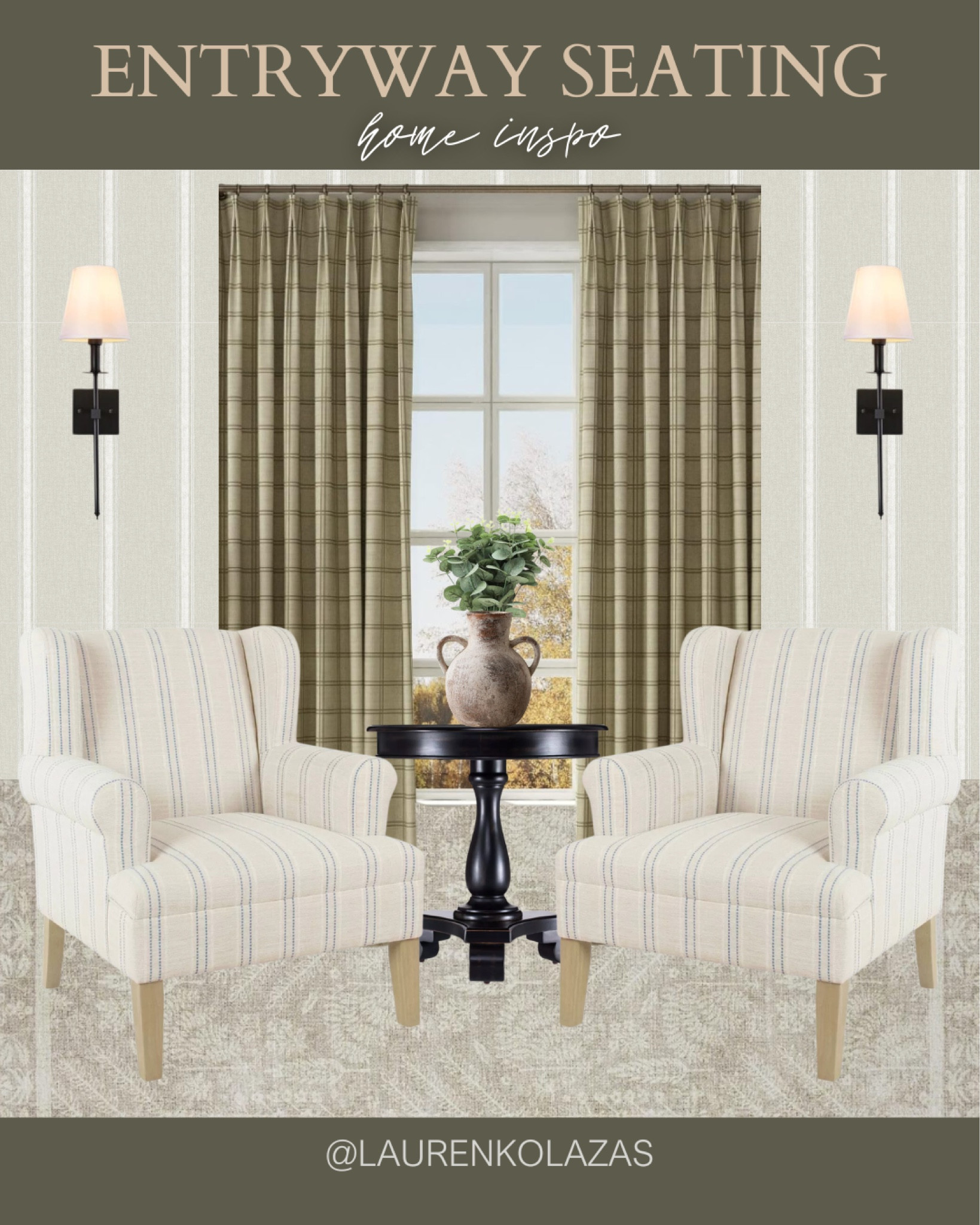 Transform the entire look and the feel of your entryway seating by recreating this inspo! The coordinated armchair with the striped pattern curtain create a bold yet inviting visual for your space. 
#homedecor #vintagefurniture #renovationjourney #affordablefinds

#LTKHome #LTKStyleTip #LTKSeasonal