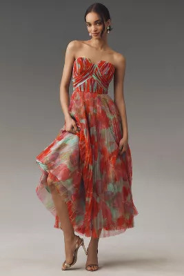 Hutch Corene Strapless Floral Tulle A-Line Midi Dress | Anthropologie (US)