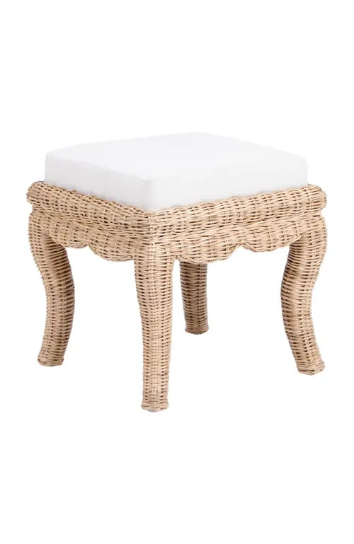 JONATHAN Y Rowan Coastal Woven Rattan Vanity Stool with Upholstered Cushion, Mango Wood Backless Makeup Chair for Bedroom Bath in Natural at Nordstrom | Nordstrom
