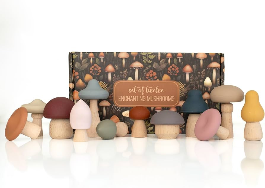 Mushroom Toys Wooden Toys Woodland Kids Toys Garden Figurine Fungi Mushroom Table Decor Set of 12 | Amazon (US)