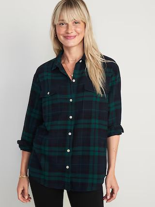 Long-Sleeve Plaid Flannel Boyfriend Tunic Shirt for Women | Old Navy (US)