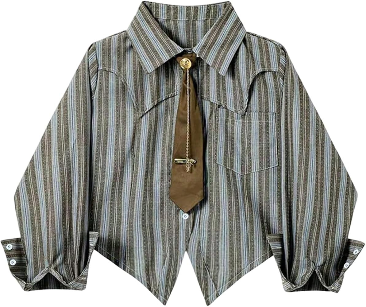 SOLY HUX Women's Striped Print Button Down College Shirts Long Sleeve Tie Blouse Tops Preppy Clot... | Amazon (US)