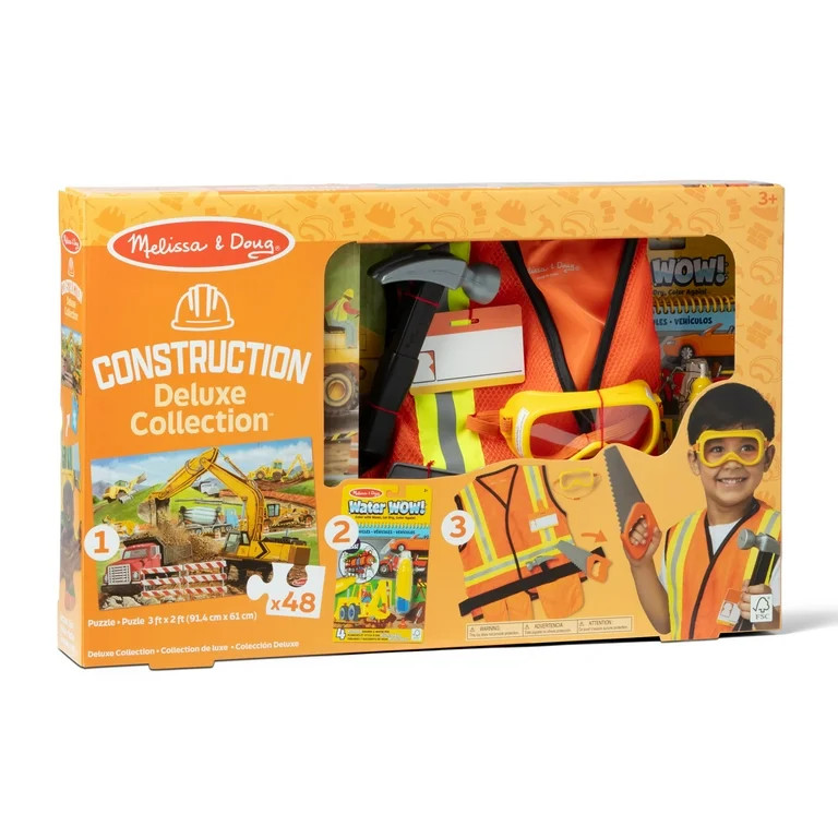 Melissa & Doug Construction 3-in-1 Deluxe Collection Themed Gift Set – Costume Role Play, Puzzl... | Walmart (US)