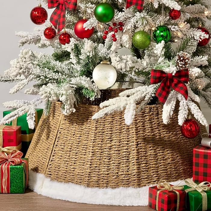 Christmas Tree Collar Skirt, 28" Large Woven Christmas Tree Collars for Artificial Trees, Handmad... | Amazon (US)