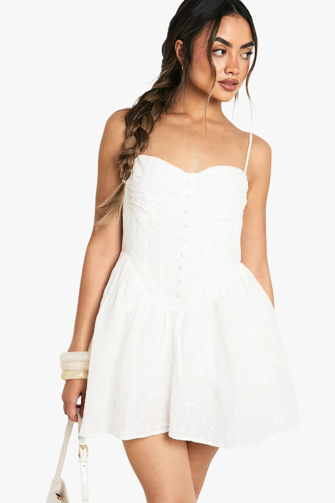 Broderie Structured Corset Detail Skater Mini Dress | Nasty Gal US