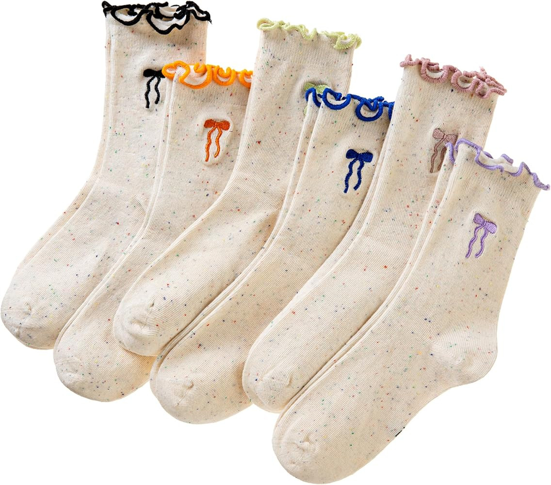 SeeyAN Girls Ruffle Socks Frilly Kids Crew Dress Cotton Soft Cute Toddler Socks 6 Pairs | Amazon (US)