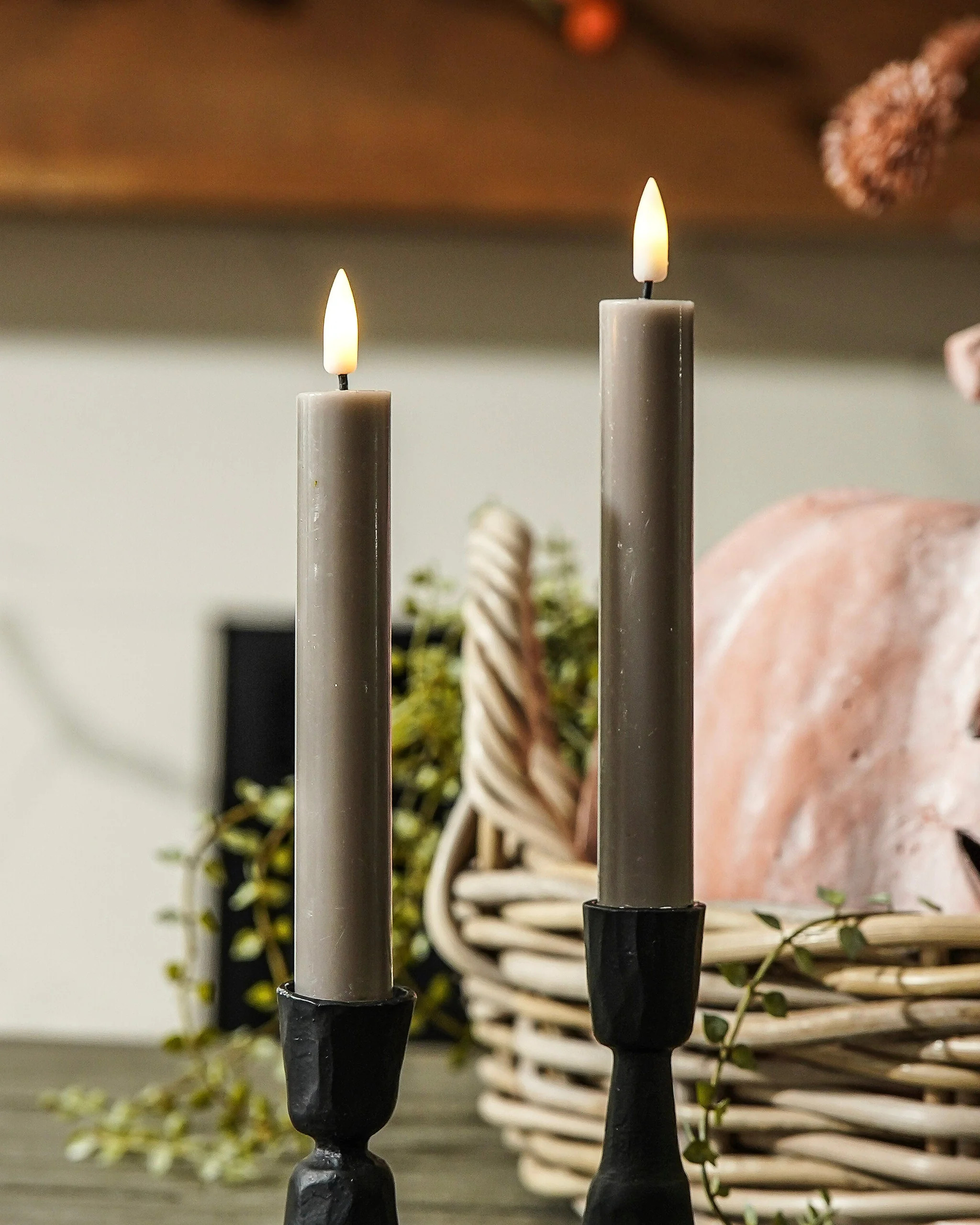 Taupe Flameless Taper Candle Set | MJHome