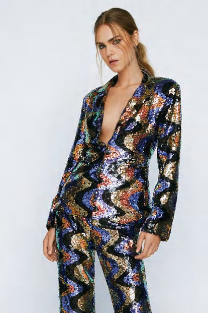 Wave Sequin Single Breasted Cinched Blazer | Nasty Gal (US)