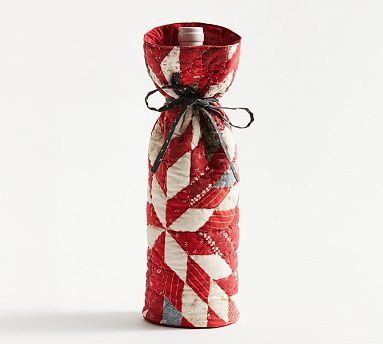 Red Patchwork Quilted Cotton Wine Bag | Pottery Barn (US)