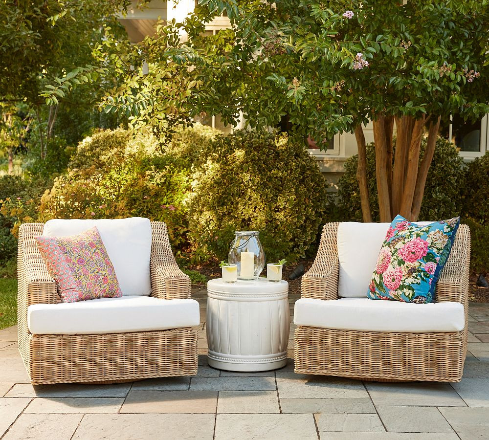 Huntington Wicker Slope Arm Swivel Outdoor Lounge Chair, Set of 2 | Pottery Barn (US)