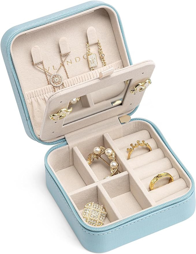 Vlando Small Travel Jewelry Box Organizer - Display Case for Girls Women Gift Rings Earrings Neck... | Amazon (US)