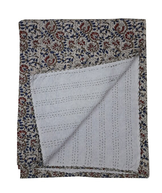 Brown Kantha, Indian Block Print Kantha Quilt, Indian Quilt, Handmade Quilt, Kantha Blanket, Kant... | Etsy (US)