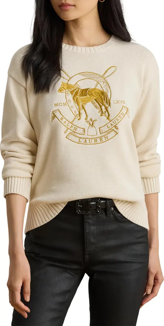 Lauren Ralph Lauren Embroidered Crewneck Sweater | Nordstrom | Nordstrom