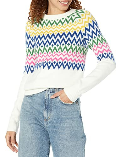 Amazon Essentials Crewneck Sweater for Women, Soft-Touch, White Winter Fair Isle Pattern, Large | Amazon (US)