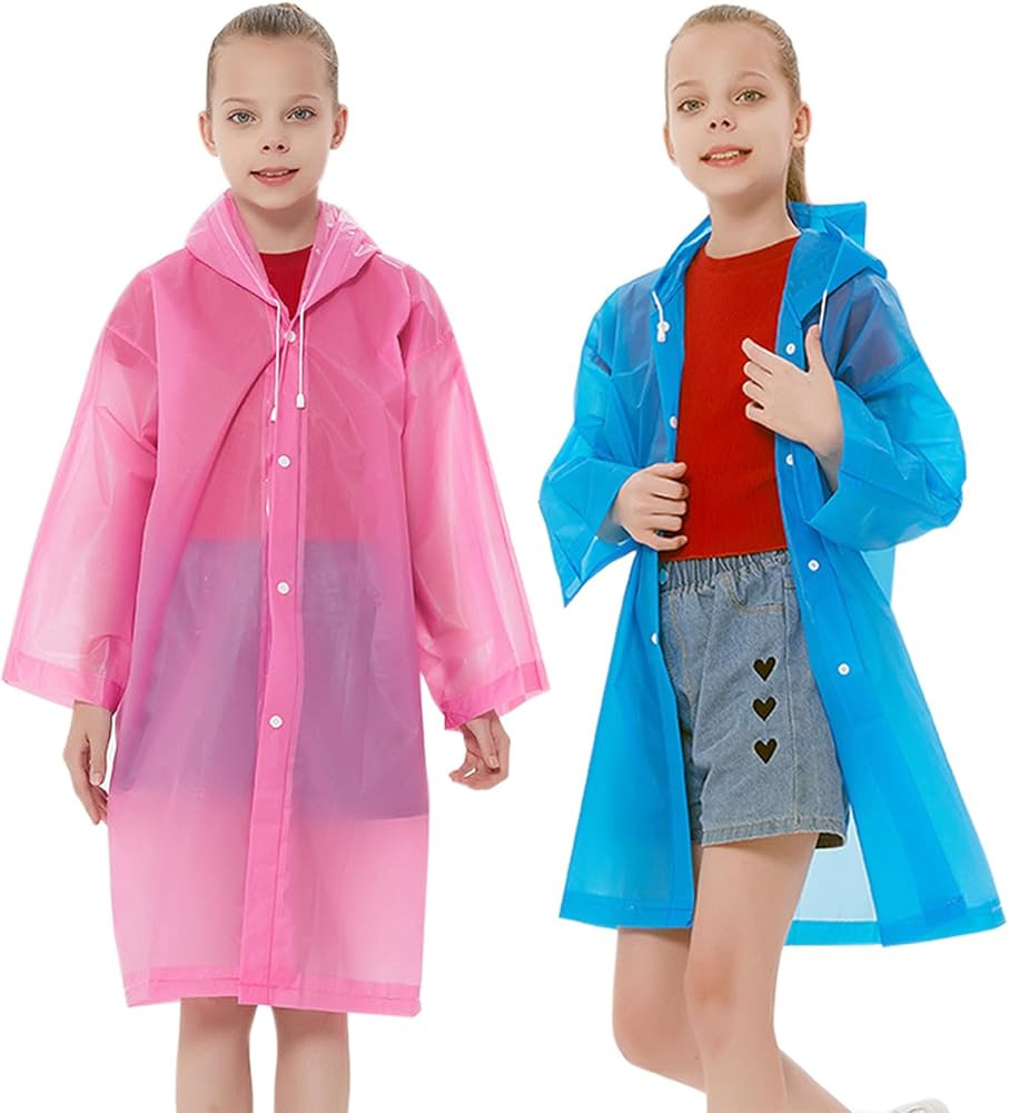 Rain Ponchos Raincoats for Kids, Reusable Boys Girls Rain Jackets Emergency with Hood for Family ... | Amazon (US)