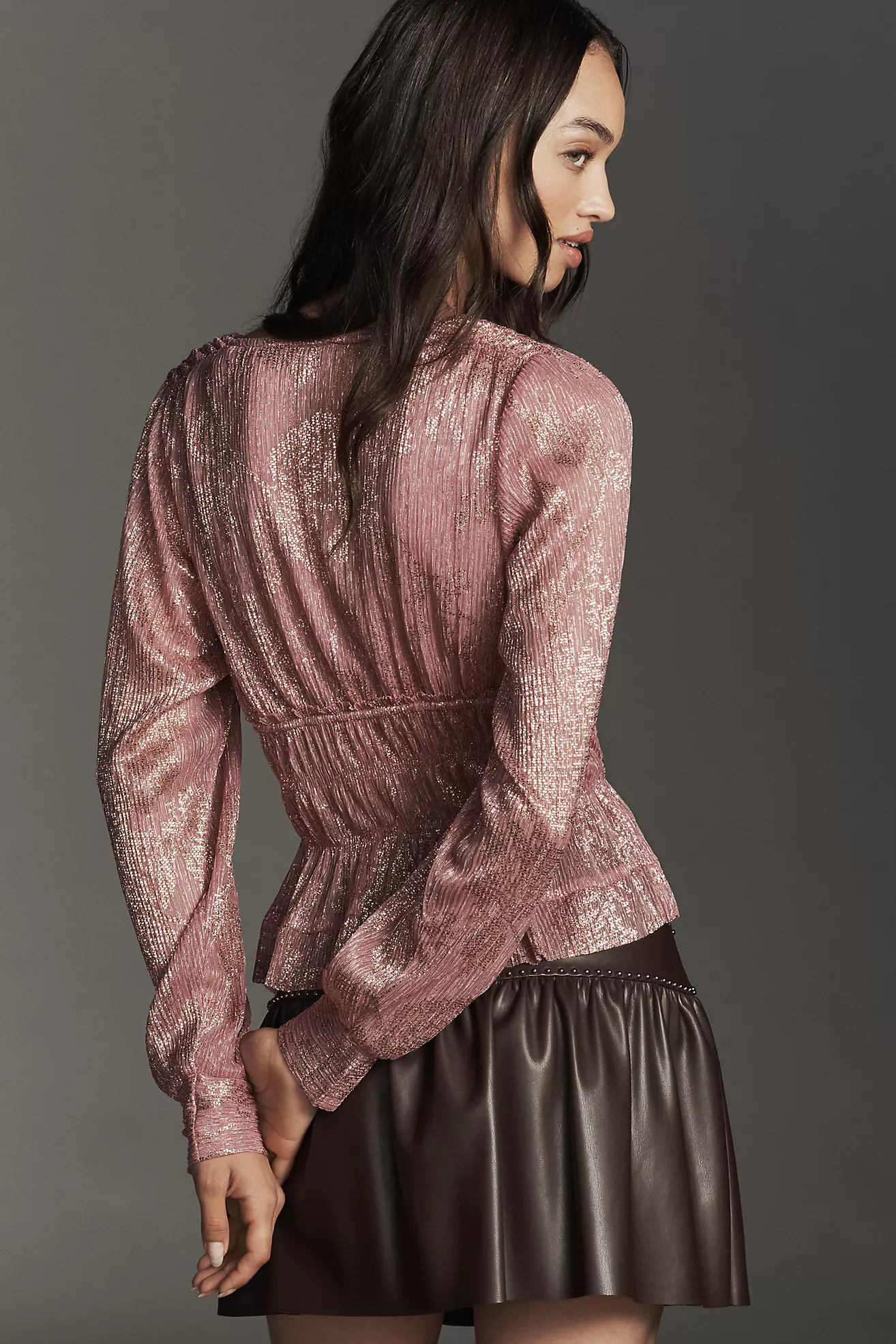 By Anthropologie Metallic Smocked Long-Sleeve Shirt | Anthropologie (US)
