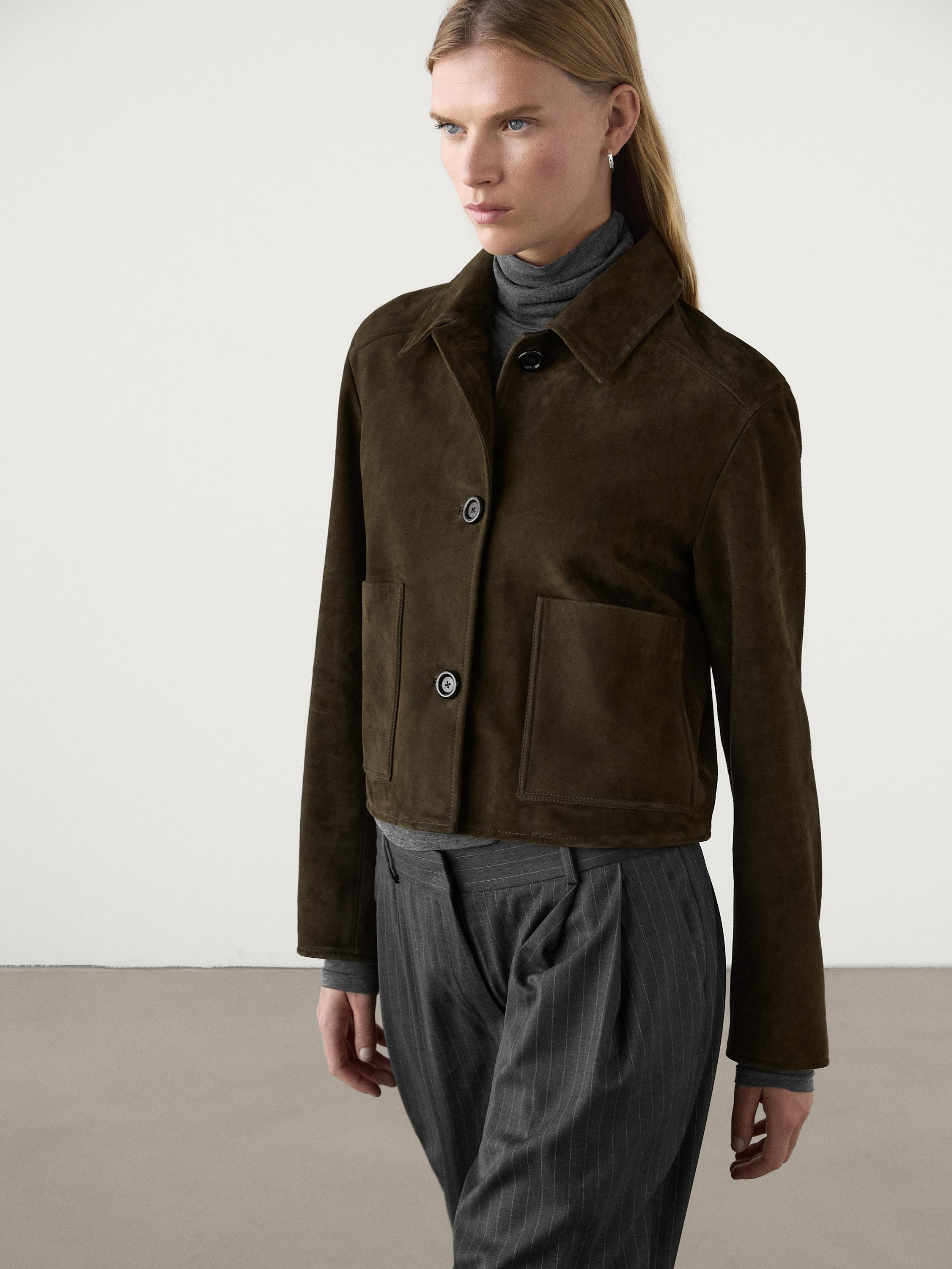 Suede jacket with buttons | Massimo Dutti UK
