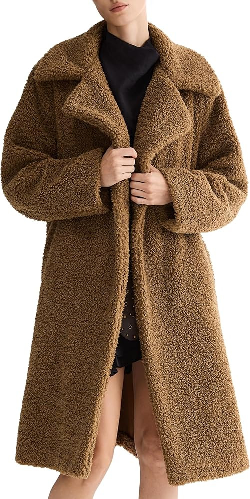 Orolay Women's Fuzzy Fleece Jacket Mid Long Faux Fur Lapel Sherpa Teddy Coat Winter Warm Outerwea... | Amazon (US)