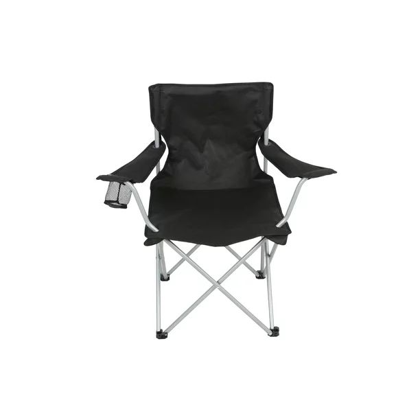 Ozark Trail Basic Quad Folding Outdoor Camp Chair with Cup Holder, Black, Outdoor - Walmart.com | Walmart (US)