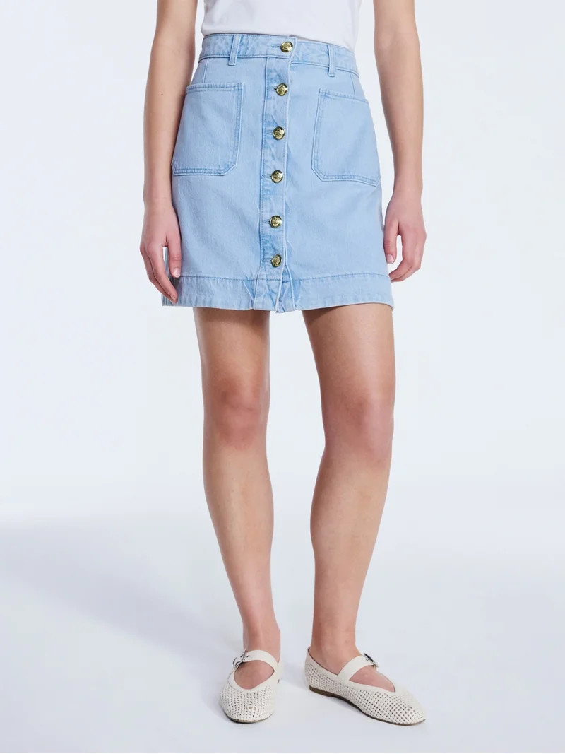 Free Assembly Women's Button Front Denim Mini Skirt, Sizes 0-20 | Walmart (US)