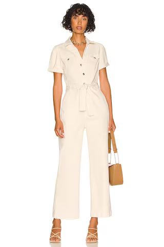 PAIGE Anessa Puff Sleeve Jumpsuit in Quartz Sand from Revolve.com | Revolve Clothing (Global)