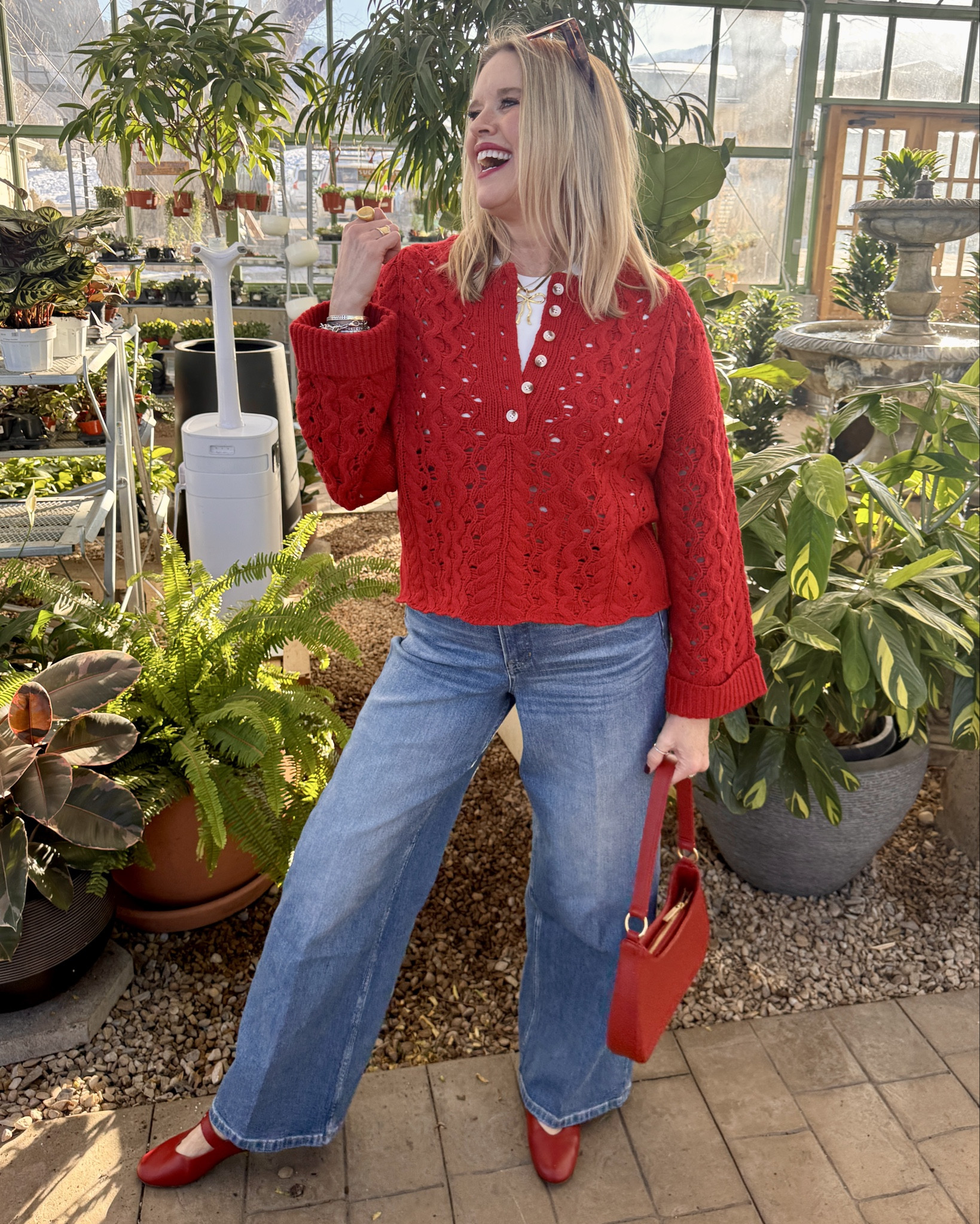 Spanx 20% off sale 
Wide leg denim jeans

❤️ outfit of the Day❤️
⚠️Codes & sales

Easy everyday Over 40 Style
Elevated 
Jeans & sweater outfit inspo✔️

Perfect for everyday or to wear 

A mix of Amazon finds and Splurge items you’ll love and wear on repeat!

Amazon find button detail sweater, fits tts in a med

Amazon find- White Pumiey tank top, the perfect layer or to wear alone, fit tts 

Amazon find- 2 pack sunglasses inspired by ToM ford 

Splurge- Red Laudi Vindi leather bag

Splurge- NEW launch Spanx wide leg high waisted denim jeans fit tts in a med
⚠️Use code Deardarcyxspanx to save 15% 

Splurge- Red leather Mary Jane’s by Madewell
This color sold out, linked similar and similar price point

Splurge Heart necklace Allie & Bess ⚠️Use code DARCY20 to save 20% 

Lisi lurch heart earrings 


Affordable Sunhlasses
Inspied buy Tom Ford

#LTKootd #LTKSpringSale #LTKSaleAlert