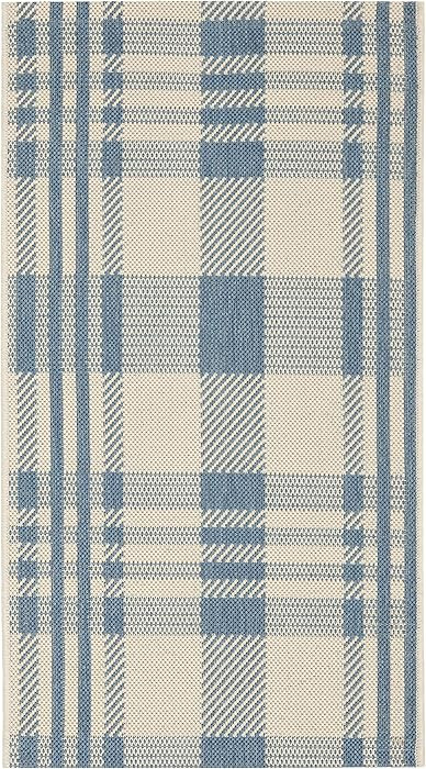 SAFAVIEH Washable Rug Outdoor Courtyard Collection - 2' x 3'7", Beige & Blue, Plaid Pattern, Non-... | Amazon (US)
