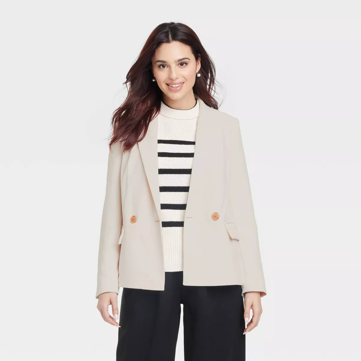 Women's Signature Crepe Slim Fit Blazer - A New Day™ Cream M: Midweight, Front Button, Patch Po... | Target