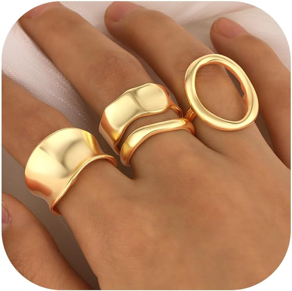CASDAN 3-4pcs Gold Rings Set for Women Adjustable Statement Rings 14K Gold Plated Stackable Rings... | Amazon (US)