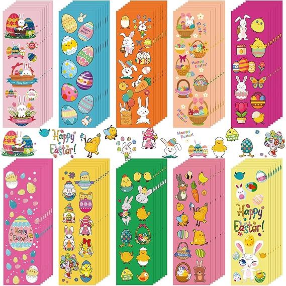 Easter Stickers for Kids, 120 Sheets FEBSNOW Cute Bunny Egg Stickers Over 1380pcs Assorted Easter... | Amazon (US)