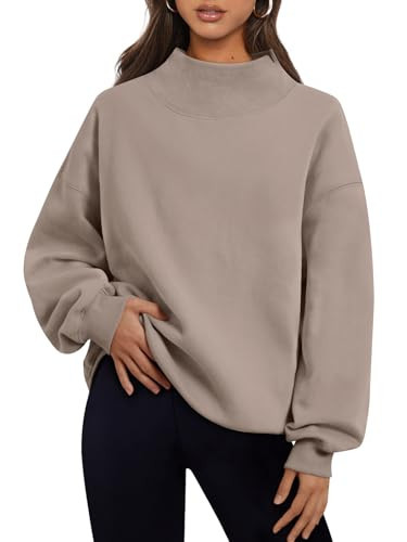 Trendy Queen Womens Oversized Sweatshirts Turtleneck Pullover Long Sleeve Hoodies Tops Fall Fashion Outfits 2026 Clothes CoffeeGrey L | Amazon (US)