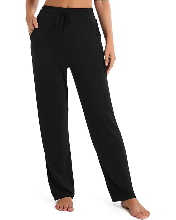 Urban CoCo Women's Straight Leg Long Pants Elastic High Waist Drawstring Casual Trousers with Poc... | Amazon (US)