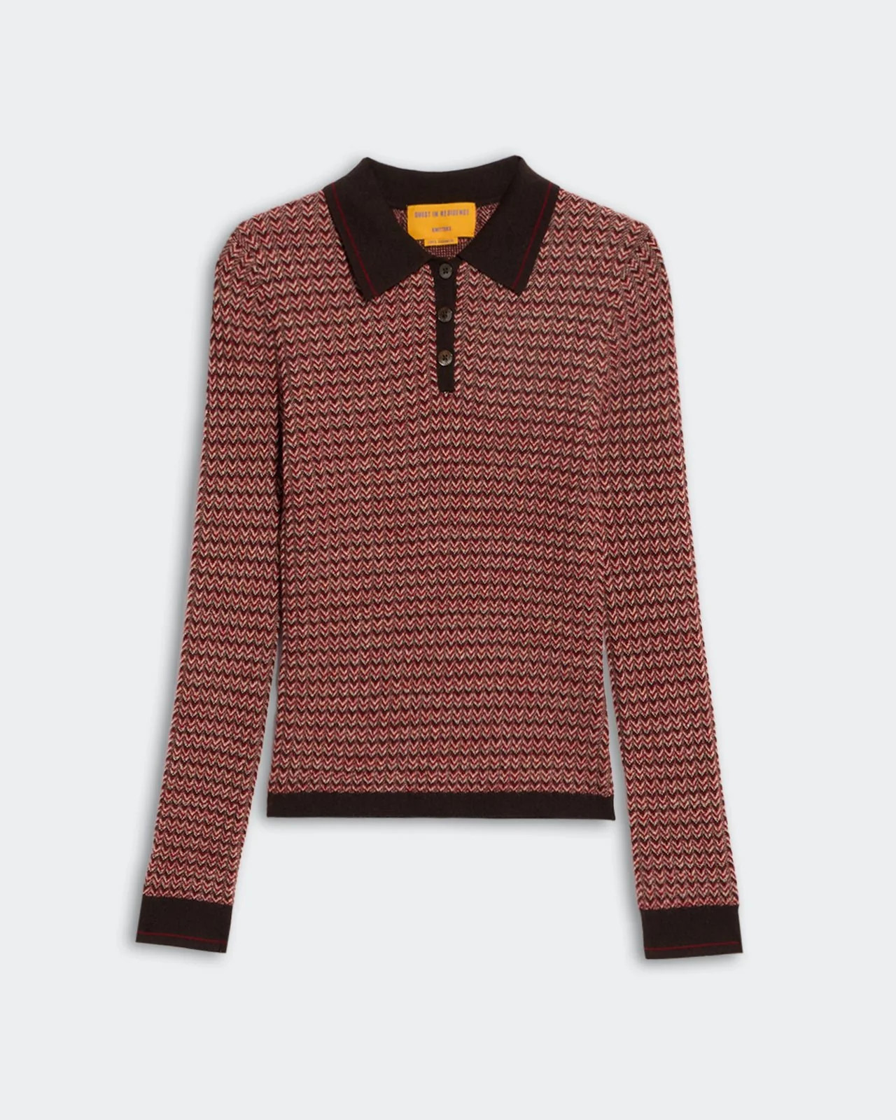 Chevron L/S Shrunken Polo - Burnt Cocoa Combo | Guest In Residence