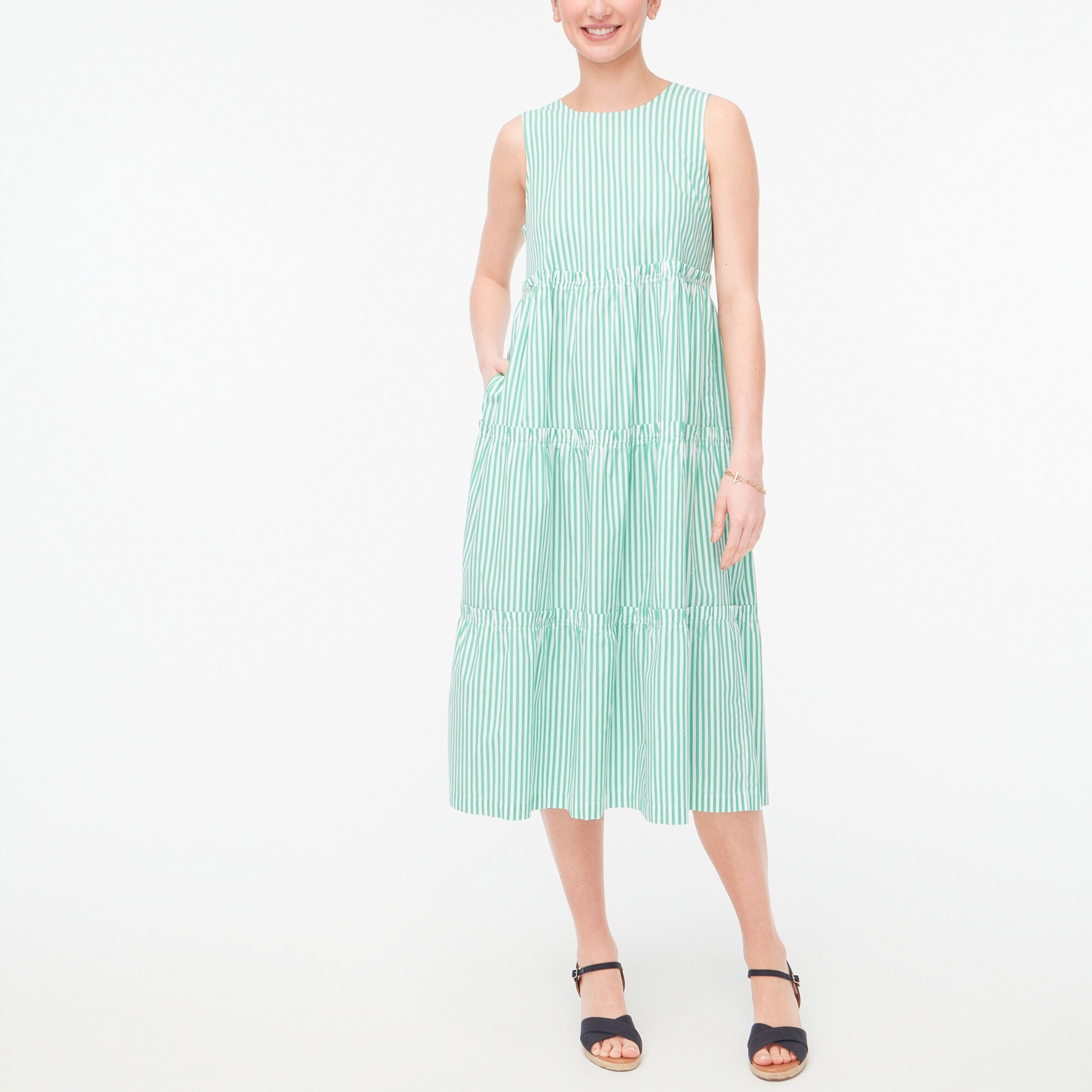 Sleeveless striped tiered midi dress | J.Crew Factory