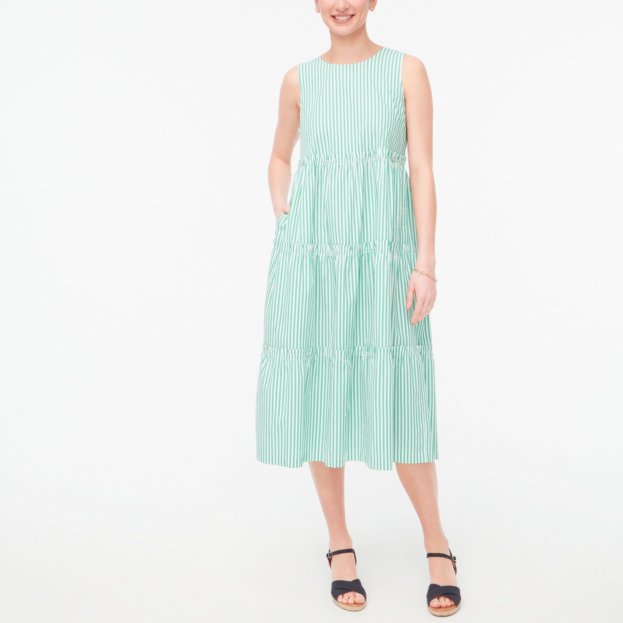 Sleeveless striped tiered midi dress | J.Crew Factory