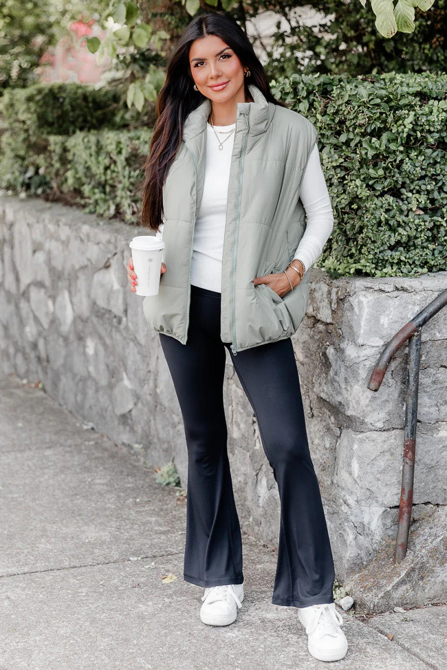 My Eyes On You Olive Oversized Puffer Vest | Pink Lily