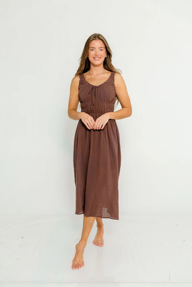 Marge Cotton Midi Dress in Chocolate | Worth Collective