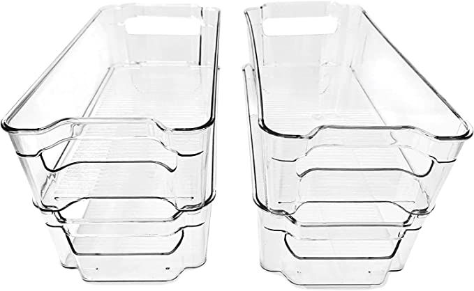 (4 Pack) Pantry and Refrigerator Organizer Bins for Kitchen and Cabinet Storage | Stackable Food ... | Amazon (US)