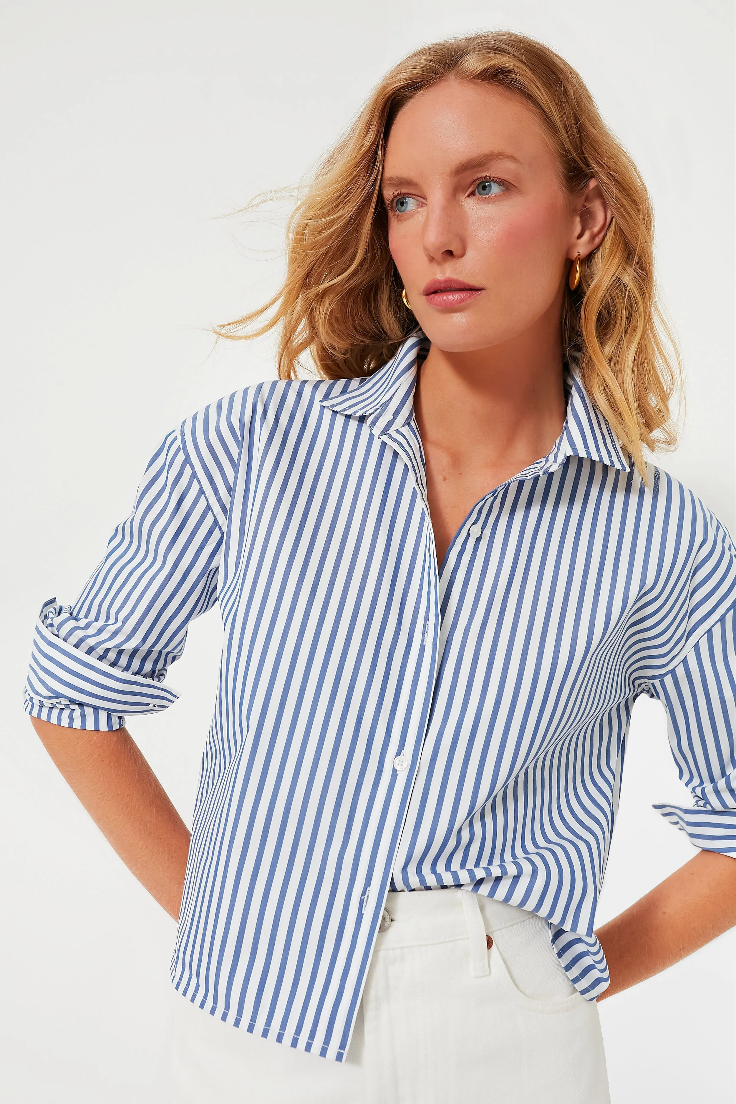 Blue Stripe Cropped Jasper Button Down | Tuckernuck (US)